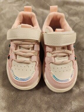 NWOT Toddler Pink and White Velcro Sneakers - Strawberry Accent, Size 22 or 6T